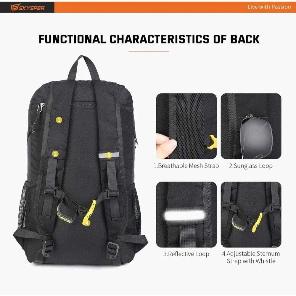 SKYSPER Lightweight Packable Backpack - 30L Hiking Daypack with Wet Pocket Fo...